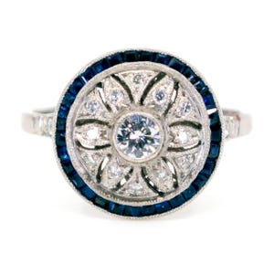 Diamond sapphire platinum cluster ring 10876-5008