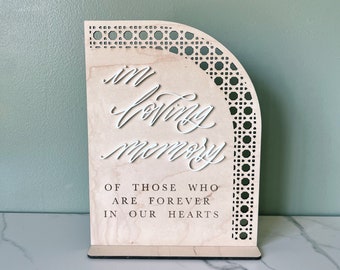 Boho In Loving Memory Sign, Wood In Momory Of Sign, Memorial Sign, Rattan Wedding Sign, Rattan Loved One’s Sign