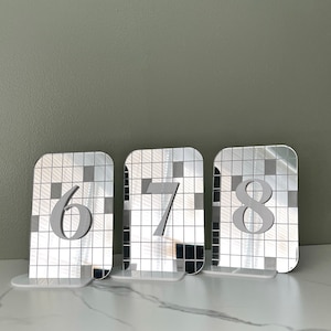 Retro Wedding Table Numbers, Arch Mirror Table Numbers,  Silver Table Numbers, Disco Table Numbers
