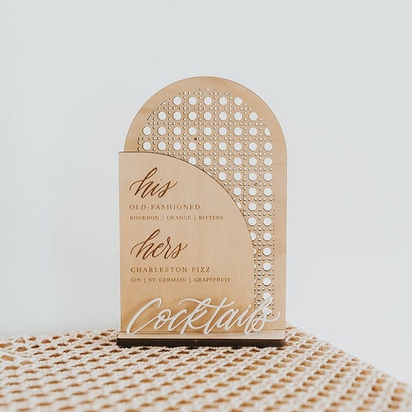 Boho Wedding Cocktail Sign, Wood Cocktail Menu, Bar Sign,  Drinks Menu, Rattan Wedding Sign, Rattan Bar Sign