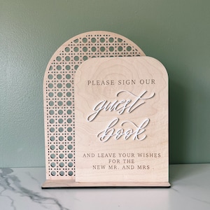 Boho Guestbook Sign | Wood Rattan Guestbook Sign | Please Sign Our Guestbook and Leave Your Wishes for the New Mr. And Mrs.