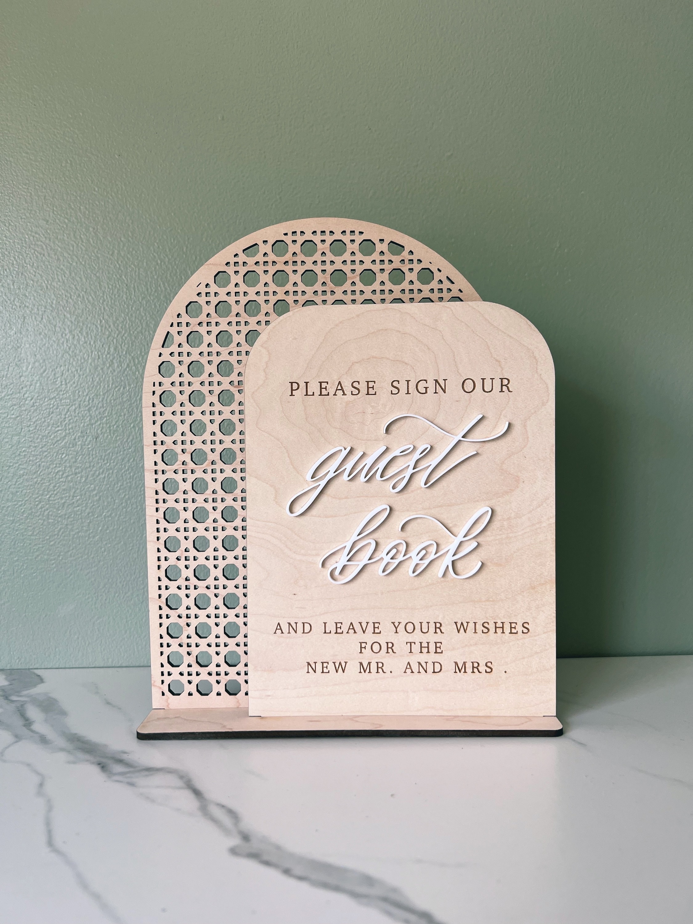 Boho Guestbook Sign | Wood Rattan Guestbook Sign | Please Sign Our Guestbook and Leave Your Wishes for the New Mr. And Mrs.