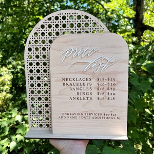Boho Rattan Sign, Rattan Price List, Small Business Setup Pricing Sign, Custom Business Sign