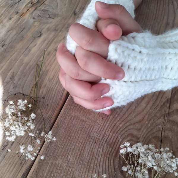 Cream & Ivory Wool Blend Wrist Warmers, Fingerless Gloves Adult, Teen, Child, Toddler. Made to Order.