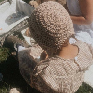 Beige Cotton Bonnet: preemie, newborn, baby, toddler, child. Made to order.
