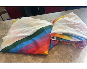 Vtg Thomaston Rainbow Twin Bed Set Flat Fitted Sheet Pillow Case 70s 80s