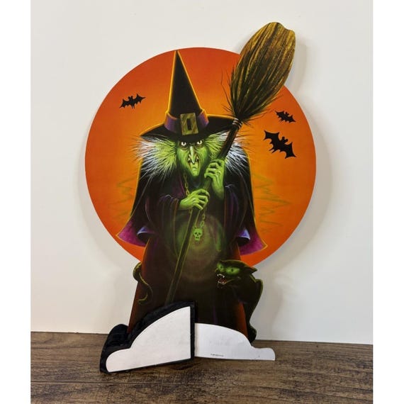 Vintage Halloween Paper Die Cut Witch Cat Bat Honeycomb Stand Beistle Company