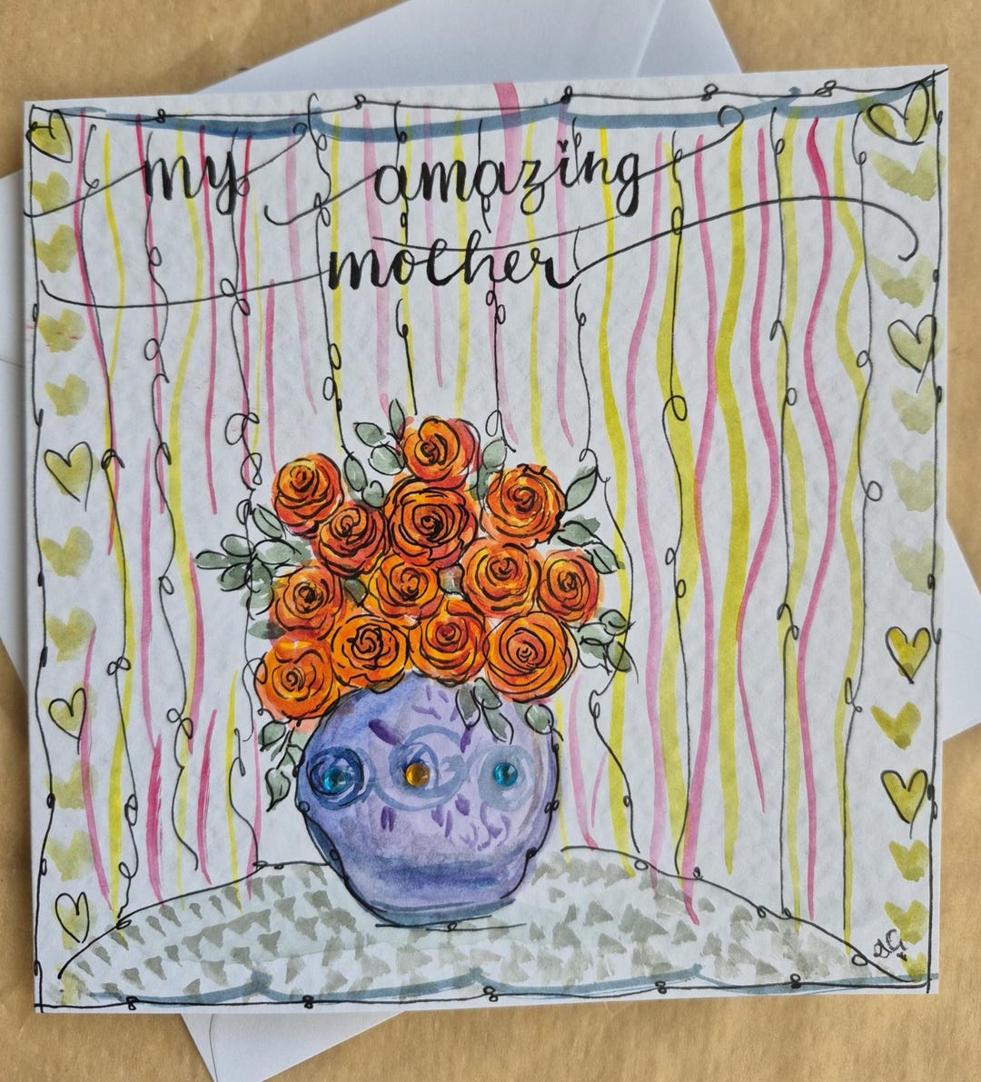 Handpainted Mother's Day Card: Floral Watercolor Art, Blank Greeting - Etsy