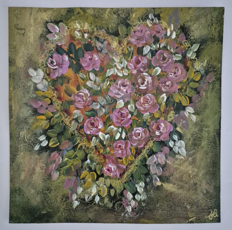 Acrylic Painting: A Heart Full of Roses, 300gsm Paper, Art, 8x8 - Etsy