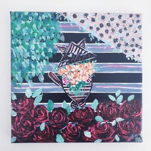 Original acrylic painting canvas cat painting art wall decor artwork original art illustration home decor art floral art beautiful art