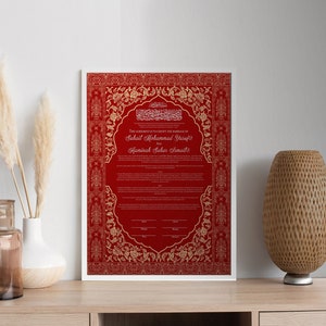 Contrato de certificado de matrimonio islámico Royal Traditional Red Nikkah