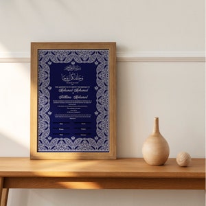 Certificado de matrimonio islámico Nikkah Azul Real