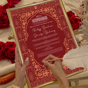 Royal Traditionelle Rote Nikkah Islamische Heiratsurkunde