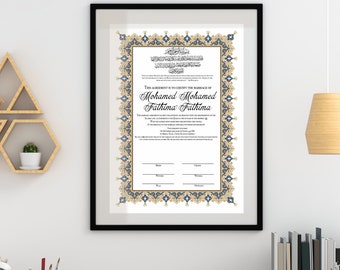 Certificado de matrimonio islámico Nikkah IMPRIMIBLE