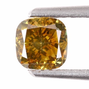 0.82 Carat, Natural Loose diamond 4.80X4.80 mm Si1 Clarity 100% Genuine Natural Yellow Green Fancy Color Cushion Shape Diamond