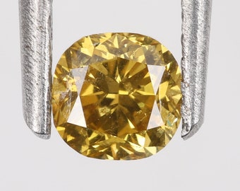 0.48 Carat Natural Loose Diamond 4.18X4.9 mm i2 Clarity 100% REAL Natural Yellow Color Cushion Shape Diamond