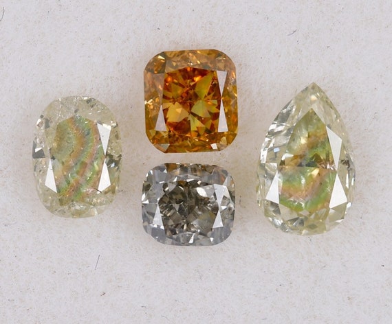 1.00 Carat 4 PCS Natural loose Diamond 3.2X3.33X4.6X5.12 mm Si1-i1 Clarity 100% Genuine Natural Yellow Green Orange Mix Fancy Colour RD314