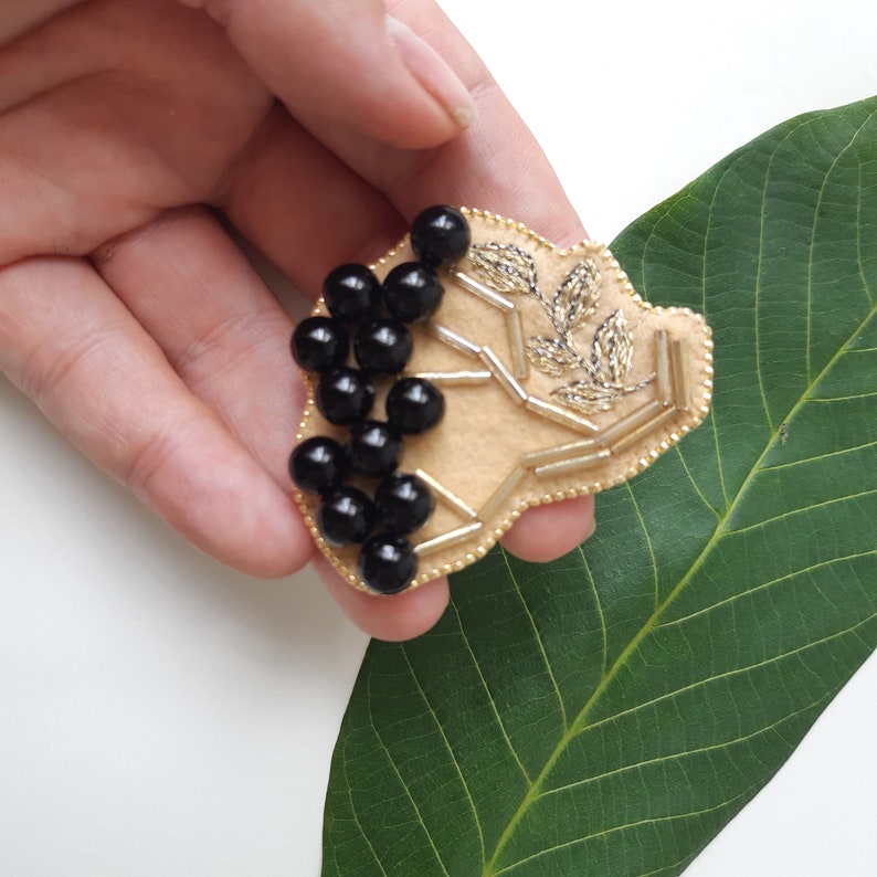 Brooch for women Black Berries Sorb Brooch Beige Floral Pin Floral pin Rowanberry Beaded Brooch