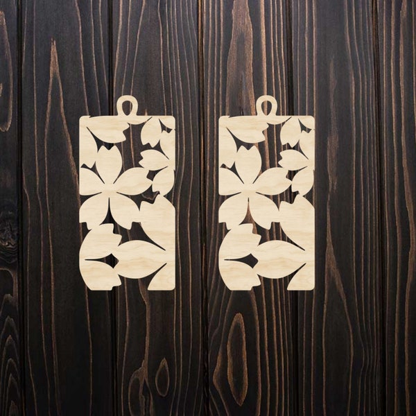 Rectangle with unique design, bulk unfinished laser cut wood cutouts for earrings, wood blanks,  various sizes