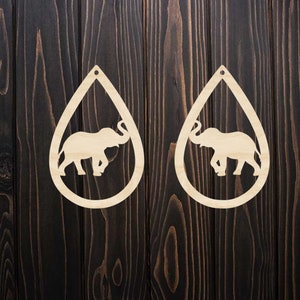 Bulk unfinished laser cut wood cutouts for earrings, wood blanks, various sizes, elephant cutouts