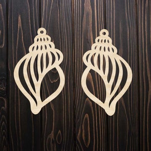 Seashell wood earrings, bulk unfinished laser cut natural wood cutouts, wood jewelry accessories, minimalist earrings, various sizes