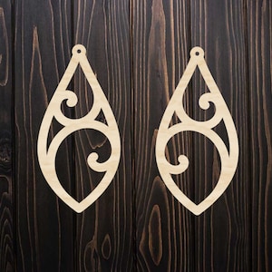 Bulk unfinished laser cut wood cutouts for earrings, wood blanks, various sizes, unique scrolls