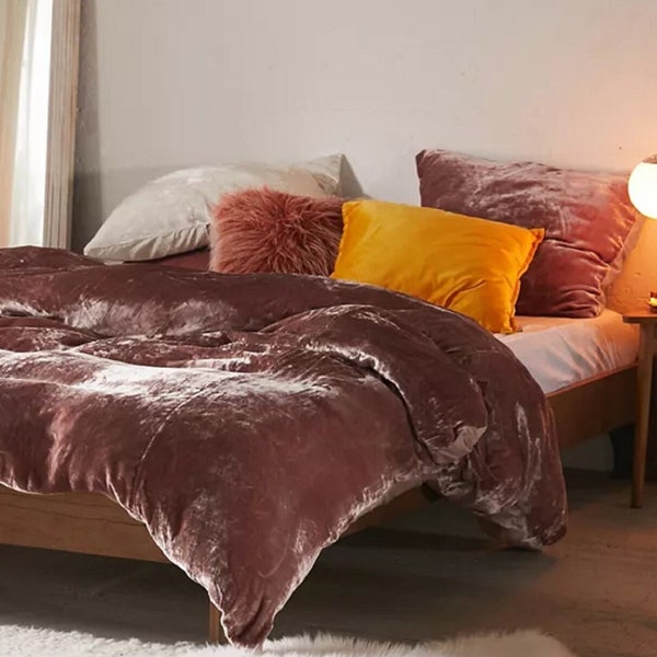 3 Pieces Luxury Crushed Rose Gold Velvet Duvet Cover Boho Bedding UO Twin/Full/Queen Duvet Cover