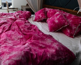 Breaded duvet cover, bohemian pink duvet, uo bedding duvet in twin, queen, king, premium stonewashed tie and dye duvet