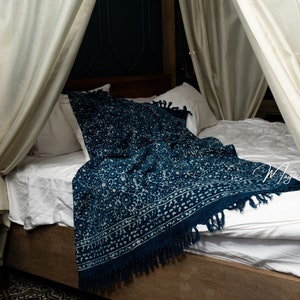 Indigo Blue Daabu printed soft and cozy throw blanket boho bedding