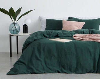 Washed Cotton 3 Pieces Boho Duvet Cover Uo Bedding Stone Washed Emerald Green TWIN/QUEEN/KING Organic Cotton Bedcover