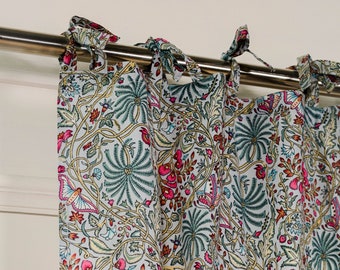 Sage Green & Pink Floral Curtains Panels Tie top, Rod pocket, Tab Top drapes Bathroom Kitchen Bedroom drapery homey style cotton drapes