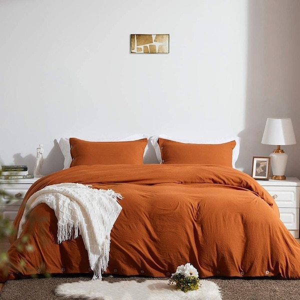 3 Pieces brunt orange Boho Bedding Washed 100% Cotton Duvet Cover Exclusive Duvet Cover Uo Bedding Queen Duvet Cover Duvet Set