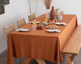 Linen tablecloth. Washed soft linen table cloth. Natural stonewashed linen custom size tablecloth