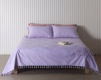Lavendel 100% Bio gewaschene Baumwolle Bettlaken Set mit Kissenbezüge Voll / Queen / Twin Bettbezug Flach / Ausgestattet