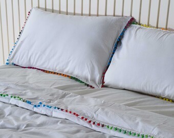 Organic Cotton White Duvet Cover Queen, King and other sizes, Soft Cotton Duvet Set Bedding