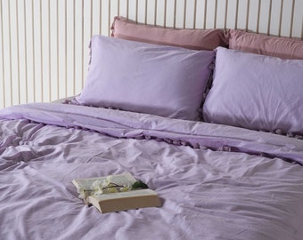 Washed Cotton Duvet Cover Lavender Queen, King and other sizes, Soft Cotton Duvet Set Bedding