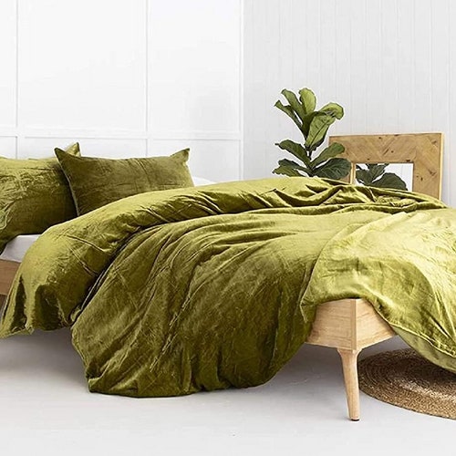3 Pieces Luxury Crushed Green Velvet Duvet Cover Boho Bedding Etsy