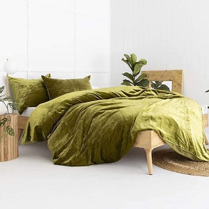 3 Pieces Luxury Crushed Green Velvet Duvet Cover Boho Bedding UO Full/Queen Duvet Cover