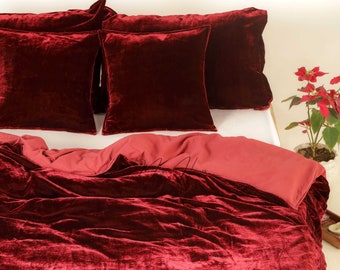 Wine Red Royal Comfort Velvet Duvet Ensemble, Boho Bedding UO Full/Queen Duvet Cover 3-5 Piece set, Perfect Gifting