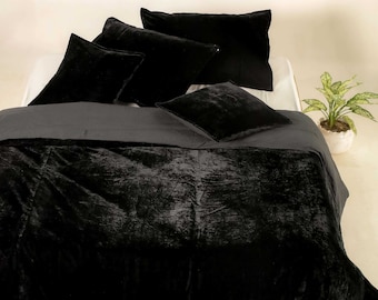 Black Velvet 3 Pieces Luxury Crushed Duvet Cover Boho Bedding UO Full/Queen Duvet Cover