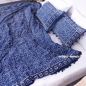 3 Pieces Set Luxury Washed Cotton Duvet Cover Boho Bedding UO Comforter Cover Donna Cover Quilt Cover Indigo Blue Duvet Cotton Bedding