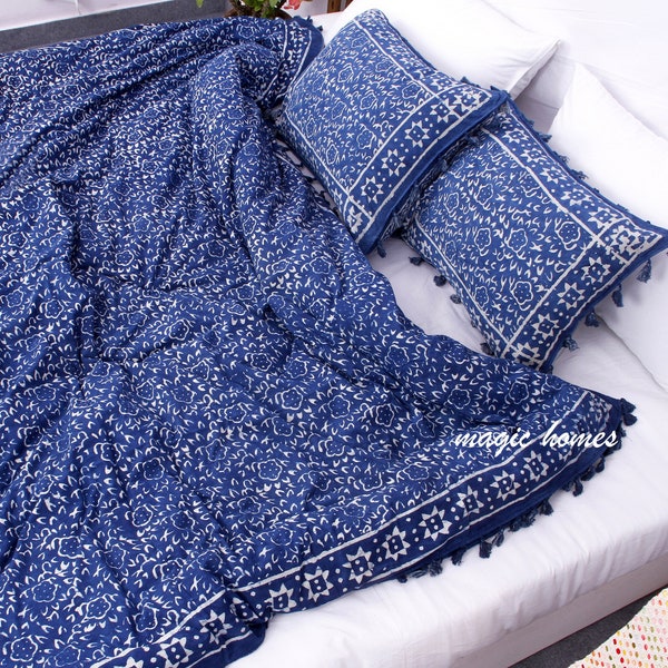 3 Stück Set Luxus Gewaschene Baumwolle Bettbezug Boho Bettwäsche UO Tröster Abdeckung Donna Abdeckung Bettbezug Indigo Blau Bettbezug Baumwolle Bettwäsche