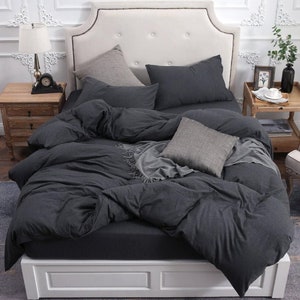 3 Pieces Boho Bedding Washed 100% Cotton Duvet Cover Exclusive Duvet Cover Uo Bedding Queen Duvet Cover Charcoal Black Duvet Set