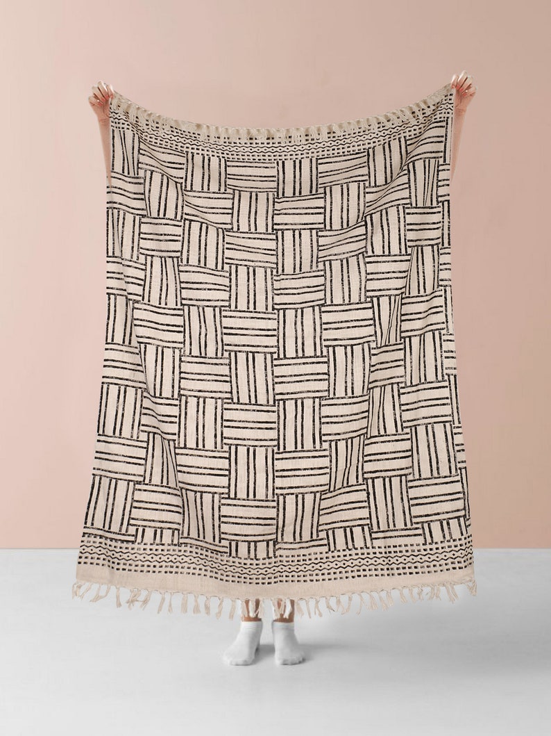 Hand-loomed Mud Cloth Throw Blanket With Tassels Indian Quilt - Etsy