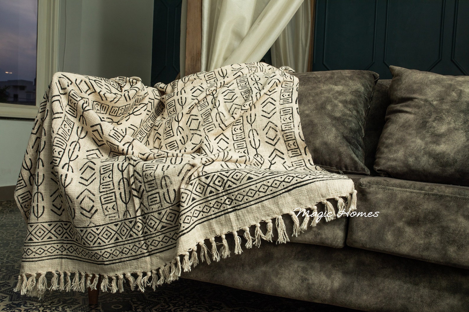 Beige Throw Bedding/ Boho Ethnic Hand Loomed Throw/ Cotton Etsy