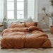 Rust Brown 100% Organic Washed Cotton Bed Sheet set with Pillow Cases Full/Queen Bed Cover Flat/Fitted 