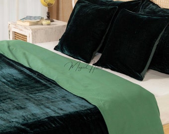 Emerald Green Velvet Bedding Ensemble, Ultra-Luxe Crushed Velvet Duvet Cover, Boho Bedding UO Comforter, Donna Cover, 3 Pcs Set