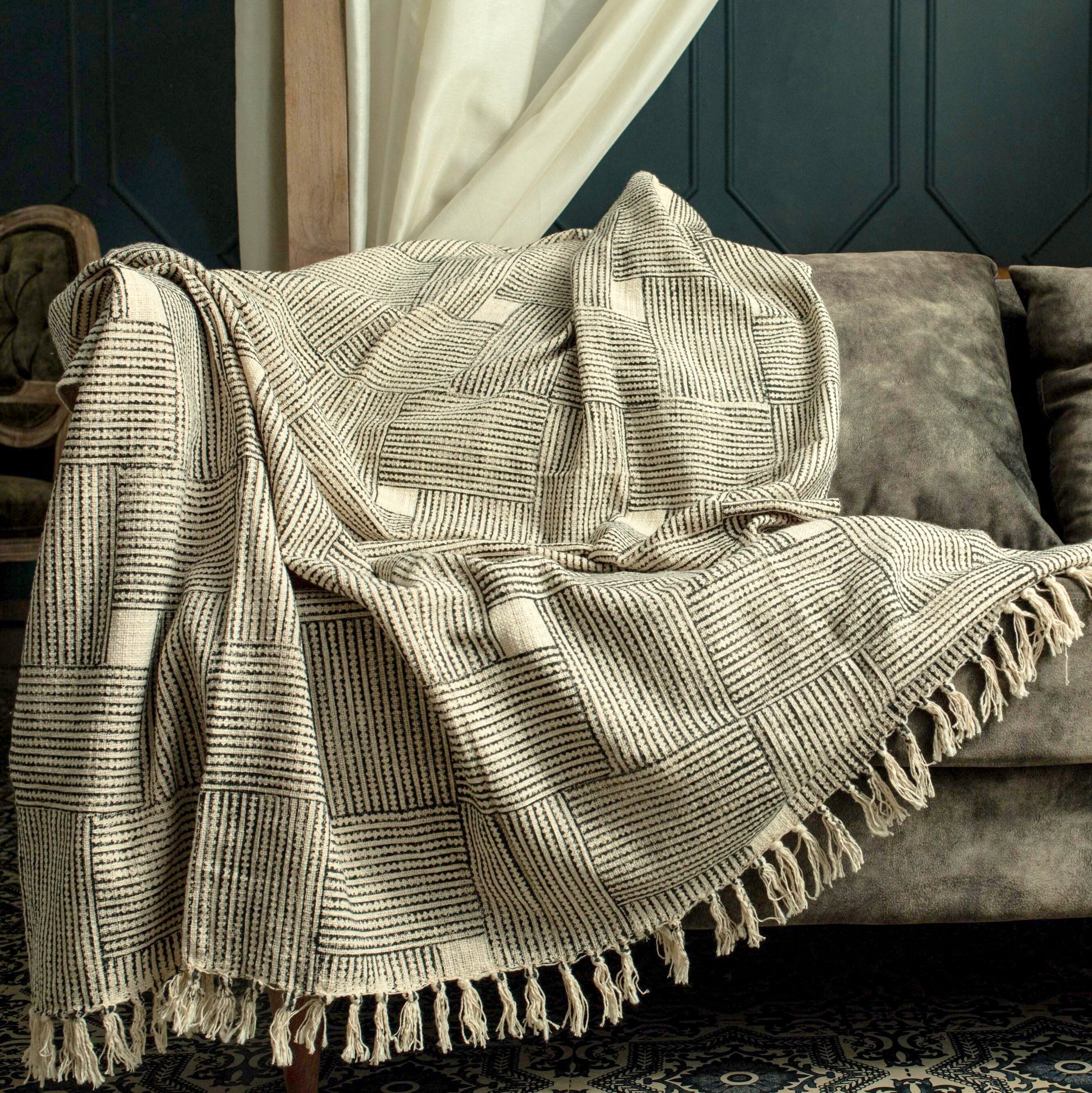 85x90 Inch Boho Mud Cloth Queen Throw Blanket With Tassels Etsy