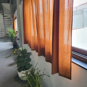 Rust color cotton curtains Tie top / Rod pocket / Tab Top  drapes Bathroom Kitchen Bedroom drapery natural linen / homey style / drapes