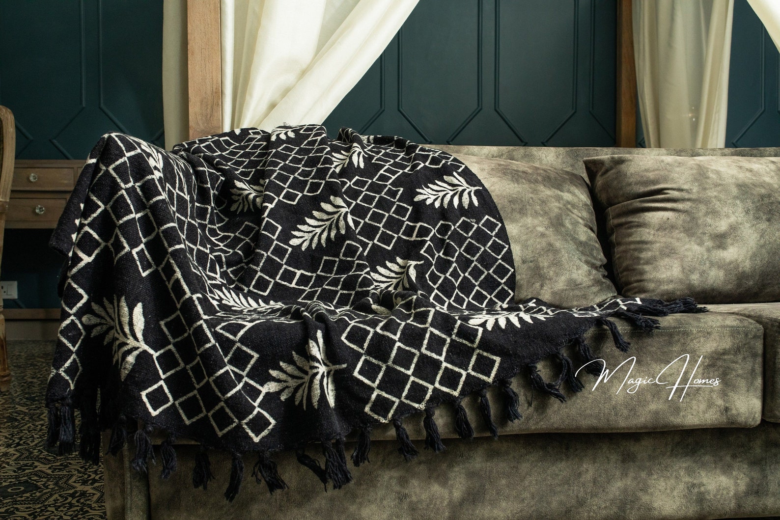 Black and White 50x70 Inches Throw Blanket Hippie Blanket Bed Etsy